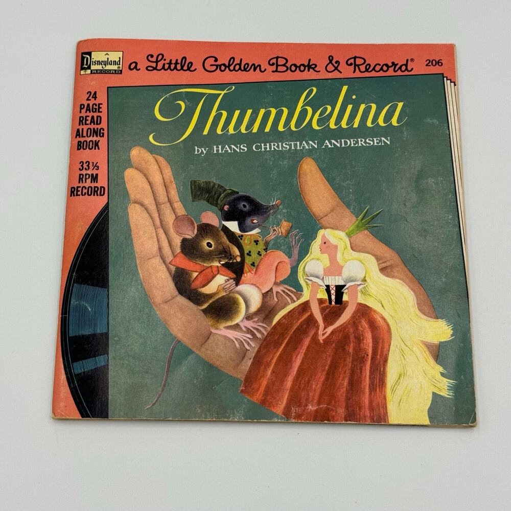 VTG Disneyland Little Golden Book Record Set Thumbelina 206 Read Along Reader